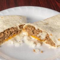 Loose Beef & Cheese Wrap · A flour tortilla with loose beef, onions and Cheddar cheese.