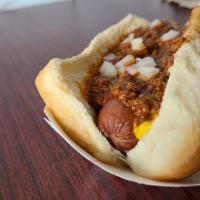 Regular Coney · An all-beef frank with yellow mustard, Dad's Coney sauce and onions.