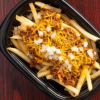 Large Coney Fry · Large order of fries topped with Coney sauce, cheddar cheese and onions.