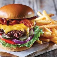 Classic Bacon Cheeseburger · Go old school with our handcrafted all-beef patty topped with your choice of two cheese slic...