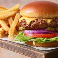 Classic Cheeseburger · A juicy all-beef burger classic with your choice of two cheese slices, lettuce, tomato, onio...
