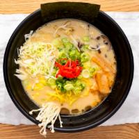 Vegetable Ramen · Bamboo shoot, fungus, mushrooms, bean sprouts, corn, sliced cabbage, pickle ginger, green on...