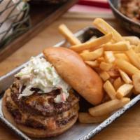 Jed'S Original Burger · An 8oz burger cooked to perfection, served with a brioche bun, bacon jam, spicy mayo, and pi...