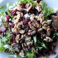Lucca'S House Salad (Party (Serves 6-12)) · Mixed baby greens, toasted walnuts, Gorgonzola cheese and dried cranberries. Served with a b...
