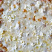4 Cheese Pizza · Olive oil and chopped ruby red tomatoes, sprinkled with mozzarella, provolone, aged Parmesan...