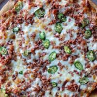 Gringo Loco Pizza · Extra virgin olive oil, San Marzano tomatoes, Italian sausage, pepperoni and crisp bacon. To...