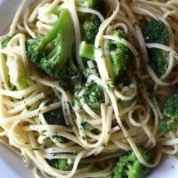 Linguine And Broccoli · Tender linguine pasta topped with olive oil, zesty garlic and broccoli.