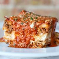 Lasagna · Traditional flat noodle casserole dish with our signature meat mixture, fresh herbs, importe...