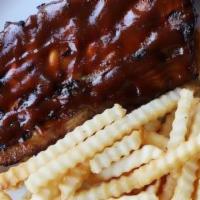 Grilled Baby Back Ribs · Tender baby back ribs. Served with french fries and extra BBQ sauce.