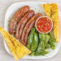Sausage & Peppers · Three Italian sausage links with roasted sweet peppers, and onions.