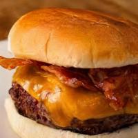 Bacon Cheddar Burger · 1/2 pound burger topped with plenty of smoked bacon & melted cheddar cheese, with lettuce, s...
