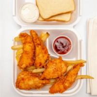 Chicken Tenders · With fries and bread.