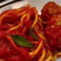 Spaghetti & Meatballs
 · House-made pasta with two all-beef meatballs topped with marinara sauce.