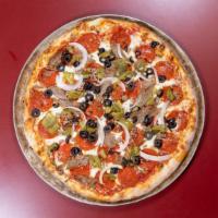 New York Special Pizza · Sausage, peppers, onions, pepperoni, beef, black olives. (Anchovies available upon request.)