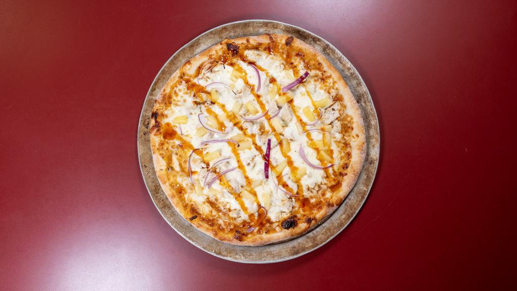 Sweet & Spicy Chicken Pizza · Chili sauce, diced chicken, red onions, pineapple.
