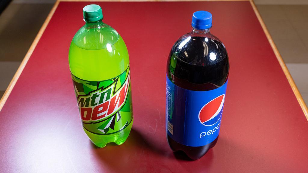 2-Liter Bottled Soft Drink · Grab a refreshing bottle of Pepsi or Mountain Dew to go with your Frank's pizza order. Now available in a 2-liter bottle!
