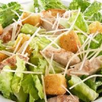 Chicken Caesar Salad (Large) · Romaine lettuce, croutons, shredded Parmesan, grilled chicken and Caesar dressing.