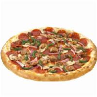 Deluxe Pizza · Pepperoni, Italian sausage, red onion, green pepper and fresh mushrooms.