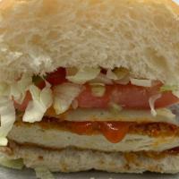 Buffalo Chicken Sub · Breaded chicken patty soaked in buffalo sauce, lettuce, tomato and cheese.