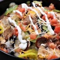 Italian Sausage Bowl · Sliced sausage on a bed of citrus-cilantro rice and your choice of toppings, dressings, and ...