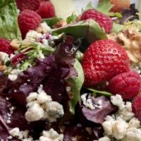 Harvest Salad · Mesclun greens, Granny Smith apples, fresh berries, candied walnuts, crumbled blue cheese an...