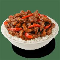 Peking Chicken · Crispy strips with a zesty garlic sauce and sweet, stir-fried red peppers.