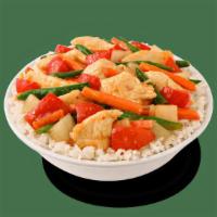 Thai Sweet Chili Chicken · Chicken breast stir-fried with red peppers, carrots, green beans and onions in a flavorful, ...