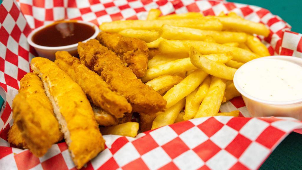 Chicken Strips · Crispy, strips of chicken breast w/ your choice of dipping sauce.