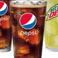 Fountain Drinks Large · Choose from Pepsi, Diet Pepsi, Mountain Dew, Wild Cherry Pepsi, Mug Root Beer, Sierra Mist, ...