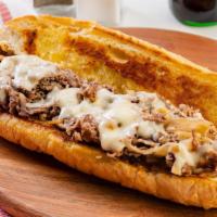 The Philly · Sumptuous sliced steak, provolone cheese and grilled onions on a classic Amoroso hoagie roll.