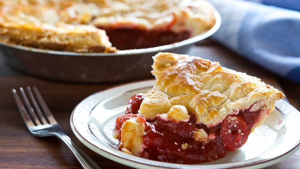 Strawberry Rhubarb · One of our most popular pies.  A perfect combination of tart and refreshing rhubarb, sweetened with ripe strawberries and baked in our flaky crust.