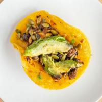 Grilled Portobello Mushroom Taco · Corn tortilla, salsa verde, corn relish, avocado, pepitas