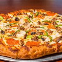 Lighthouse Combo · Beef, Italian sausage, Pepperoni, green peppers, onions, mushrooms and mozzarella cheese ato...
