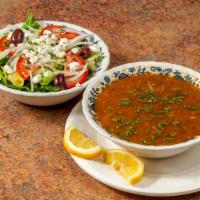 Salad Soup Combo · Harira soup served with small salad of your choice.