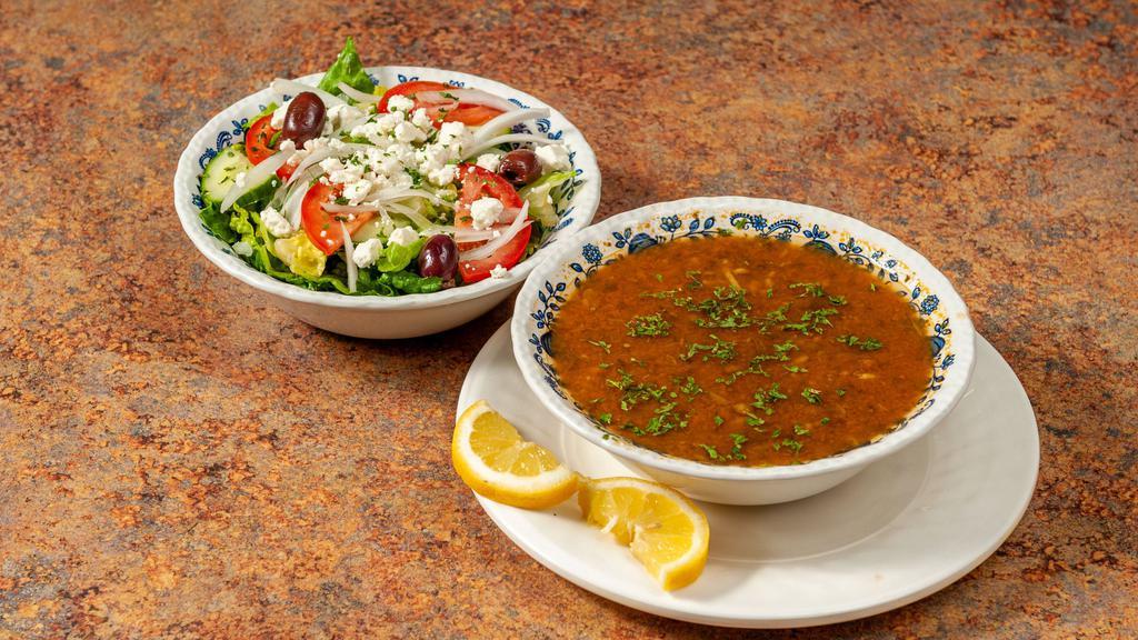 Soup And Salad Combo  · Beautiful  Moroccan tomato Harira  soup with a small salad