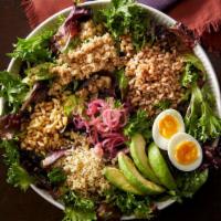 Heritage Grains Bowl · Heritage grain blend of quinoa, faro, manoomin wild rice, amaranth, and kamut topped with sl...