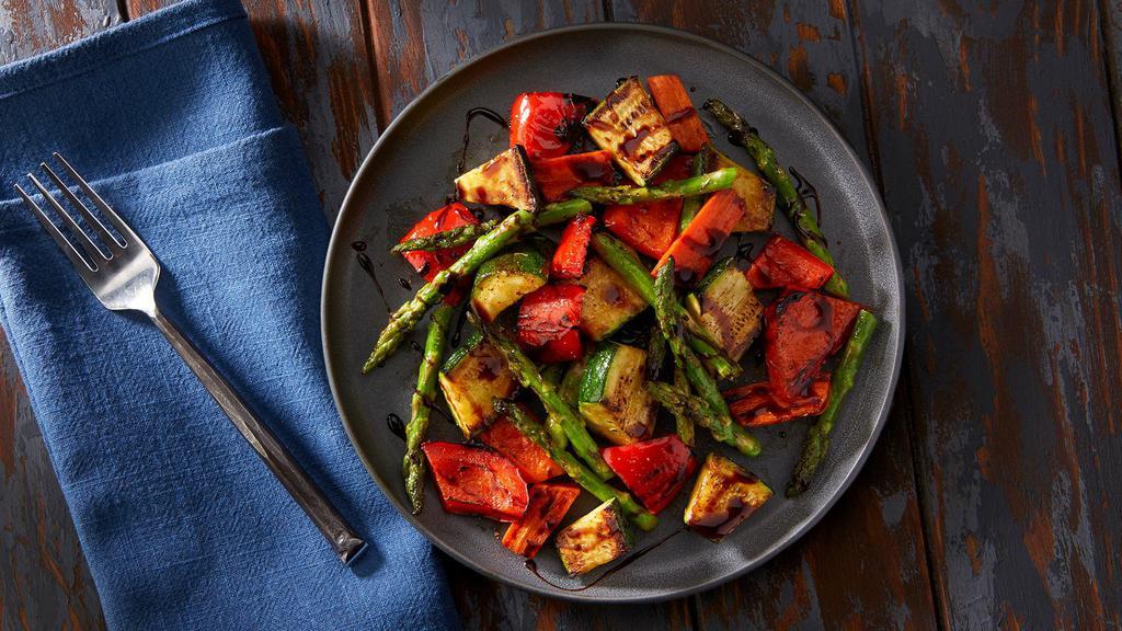 Roasted Vegetable Medley · Balsamic glazed medley of zucchini, carrots, red peppers, asparagus.