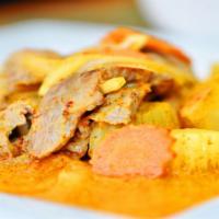 Yellow Curry · Pineapple, baby corn, potato, carrots, onion and zucchini. Served with white rice. Spicy.