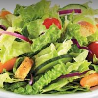 Garden Salad · Mix of crispy romaine and iceberg lettuce, tomato, cucumber, onion, and green pepper.