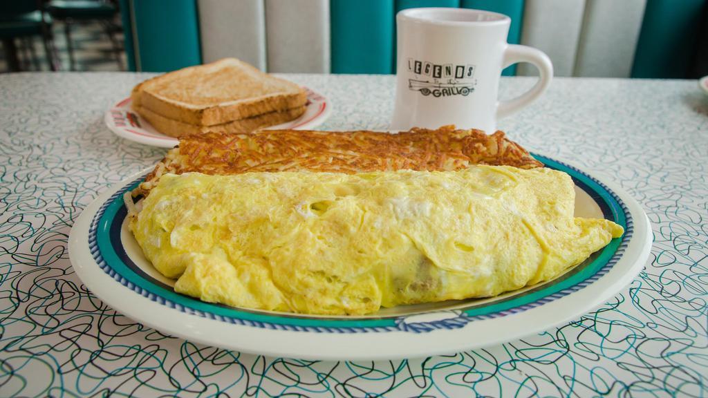 Western Omelette -O · With Onion, Green Pepper & Ham, Hash Brown, Toast & Jelly