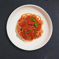 Marinara Pasta (Spaghetti) · Fresh basil leaves, garlic, and grated parmesan cooked with spaghetti.