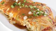 #Roast Pork Egg Foo Young叉烧元旦 · Combo plate. Served with roast pork fried rice and pork egg roll or spring roll. . With plai...