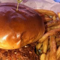 Birdies Signature Fried Chicken Sandwich · Tea-brined chicken, hand-breaded & fried until golden and crispy. Served with pickle & mayo ...