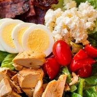 Robb'S Cobb · Romaine, Roasted Chicken, Turkey Bacon, Egg, Feta, Grape Tomatoes, suggested with Balsamic V...