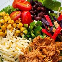 Saddle Up · Romaine, BBQ Chicken, White Cheddar, Grape Tomatoes, Fire-Roasted Corn, Black Beans, Jalapeñ...
