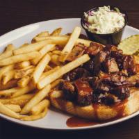 Burnt Ends · 1/2 pound smoked burnt end brisket drizzled in honey whiskey BBQ sauce with fries, coleslaw,...