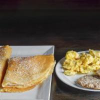 Bonjour Crepe (Bonjour Crepe) · Two crêpe, your choice of savory or sweet, Served with scrambled eggs and your choice of Ham...