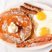 2222 Breakfast · Two eggs, two sausage links, two bacon strips and two buttermilk pancakes or hash browns and...