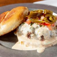 Queso Burger · Half pound burger with pico, jalapenos, jalapeno ranch smother in our house queso with lettu...