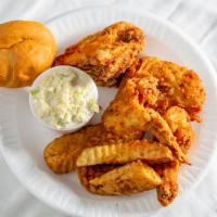 4 Piece 1/2 Chicken Dinner · Served with coleslaw, broasted potatoes or fries and a dinner roll.